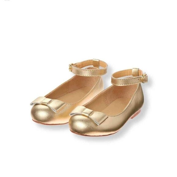 Janie & Jack Gold Metallic Bow Flats ~ Sz 4 - Picture 1 of 6